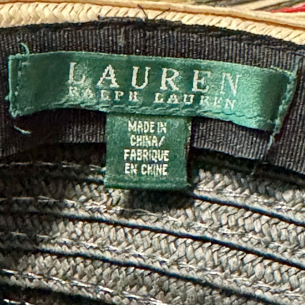 Lauren Ralph Lauren Large Black, Red, and Cream Striped Straw Hat - Picture 5 of 6